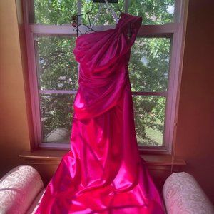 David’s bridal - Fuschia one shoulder-maxi dress, size 10